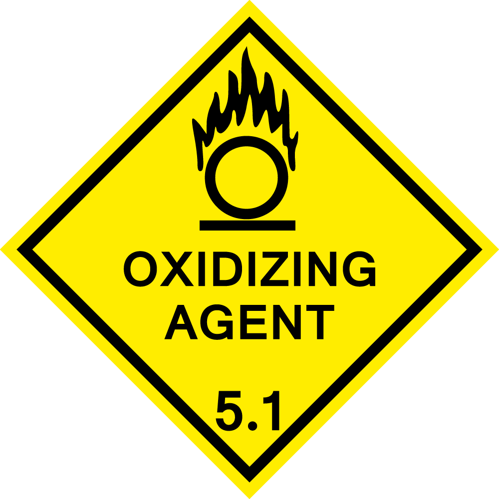 Carbamide Peroxide - Warning sign for oxidizing agent with flame symbol on a yellow background